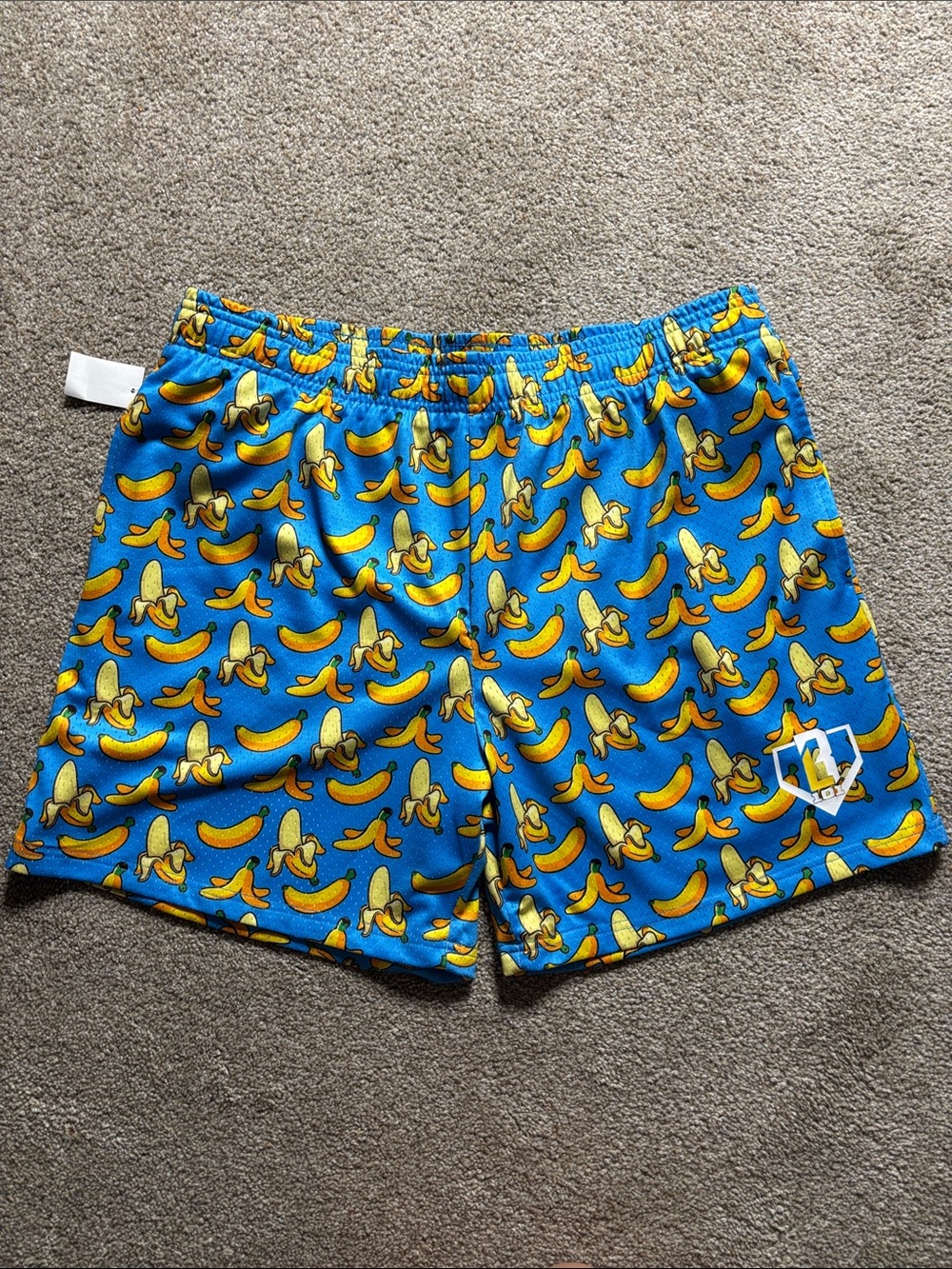Men's Bright Blue Banana-Print Athletic Shorts